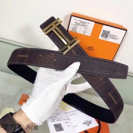 Hermes replica Dark Brown Monogram H Buckle Leather Belt