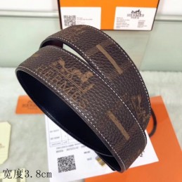 Hermes replica Dark Brown Monogram H Buckle Leather Belt