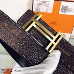 Hermes replica Dark Brown Monogram H Buckle Leather Belt