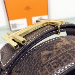 Hermes replica Dark Brown Monogram H Buckle Leather Belt