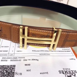 Hermes replica Brown Monogram H Buckle Leather Belt