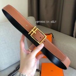 Hermes replica Tan and Black Reversible H Buckle Leather Belt