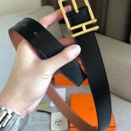 Hermes replica Tan and Black Reversible H Buckle Leather Belt