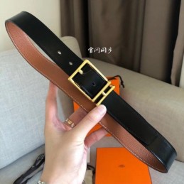 Hermes replica Tan and Black Reversible H Buckle Leather Belt