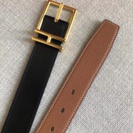 Hermes replica Tan and Black Reversible H Buckle Leather Belt