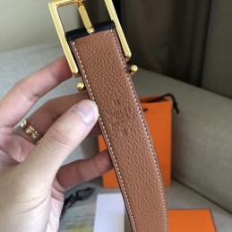Hermes replica Tan and Black Reversible H Buckle Leather Belt