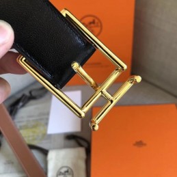 Hermes replica Tan and Black Reversible H Buckle Leather Belt
