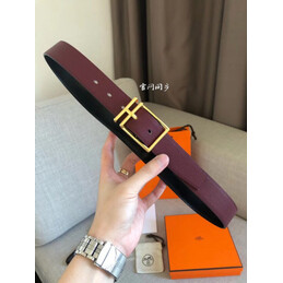 Hermes replica Burgundy Leather H Buckle Belt