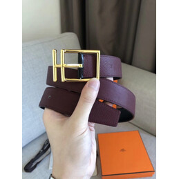 Hermes replica Burgundy Leather H Buckle Belt