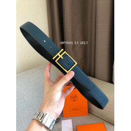 Hermes replica Teal Blue Leather H Buckle Belt