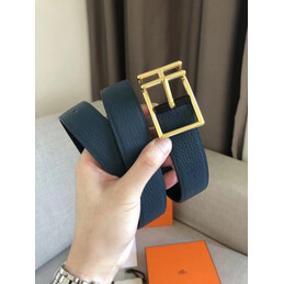 Hermes replica Teal Blue Leather H Buckle Belt