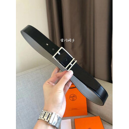 Hermes replica Black Slim Silver H Buckle Leather Belt