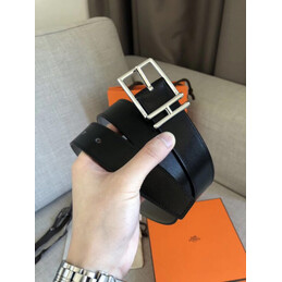 Hermes replica Black Slim Silver H Buckle Leather Belt