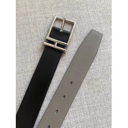Hermes replica Black Slim Silver H Buckle Leather Belt