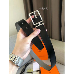 Hermes replica Black Slim Silver H Buckle Leather Belt
