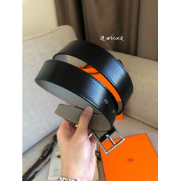 Hermes replica Black Slim Silver H Buckle Leather Belt
