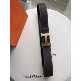 Hermes replica Dark Brown Slim H Buckle Leather Belt