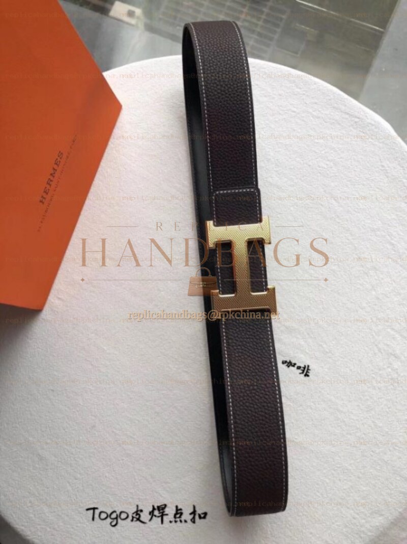 Hermes replica Dark Brown Slim H Buckle Leather Belt