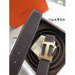 Hermes replica Dark Brown Slim H Buckle Leather Belt