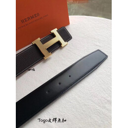 Hermes replica Dark Brown Slim H Buckle Leather Belt