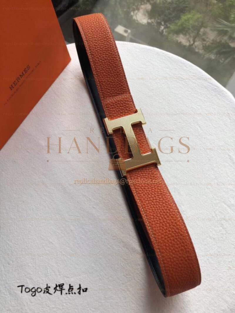 Hermes replica Orange Slim H Buckle Leather Belt