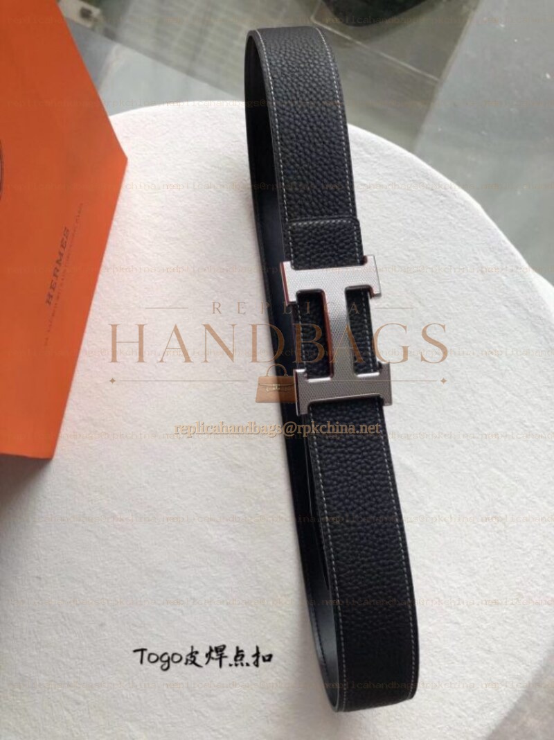 Hermes replica Black Slim Black H Buckle Leather Belt