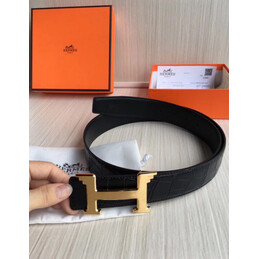 Hermes replica Black Crocodile H Buckle Leather Belt