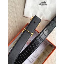 Hermes replica Black Crocodile H Buckle Leather Belt