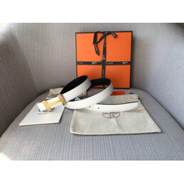 Hermes replica White and Brown Reversible H Buckle Leather Belt