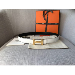 Hermes replica White and Brown Reversible H Buckle Leather Belt
