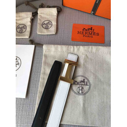 Hermes replica White and Brown Reversible H Buckle Leather Belt