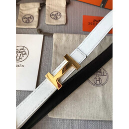 Hermes replica White and Brown Reversible H Buckle Leather Belt