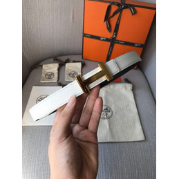 Hermes replica White and Brown Reversible H Buckle Leather Belt