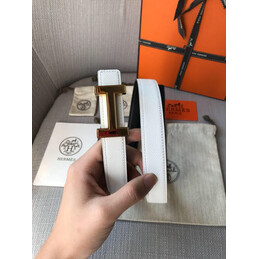 Hermes replica White and Brown Reversible H Buckle Leather Belt