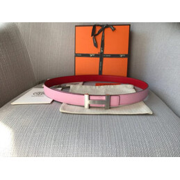 Hermes replica Pink and Brown Reversible H Buckle Leather Belt