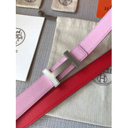 Hermes replica Pink and Brown Reversible H Buckle Leather Belt