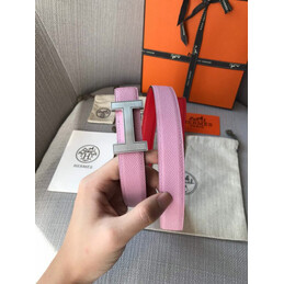 Hermes replica Pink and Brown Reversible H Buckle Leather Belt