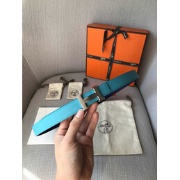 Hermes replica Turquoise and Brown Reversible H Buckle Leather Belt