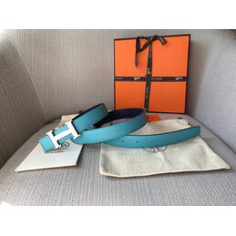 Hermes replica Turquoise and Brown Reversible H Buckle Leather Belt