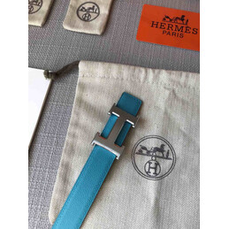 Hermes replica Turquoise and Brown Reversible H Buckle Leather Belt