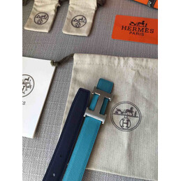 Hermes replica Turquoise and Brown Reversible H Buckle Leather Belt