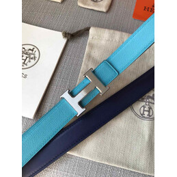 Hermes replica Turquoise and Brown Reversible H Buckle Leather Belt