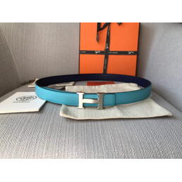 Hermes replica Turquoise and Brown Reversible H Buckle Leather Belt