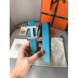 Hermes replica Turquoise and Brown Reversible H Buckle Leather Belt