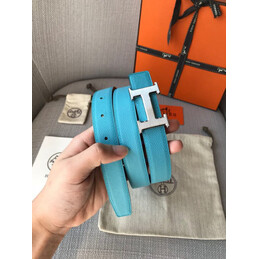Hermes replica Turquoise and Brown Reversible H Buckle Leather Belt