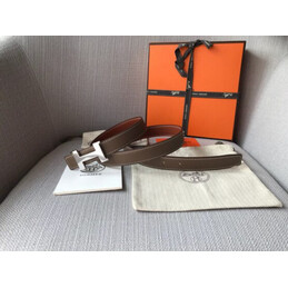 Hermes replica Brown and White Reversible H Buckle Leather Belt