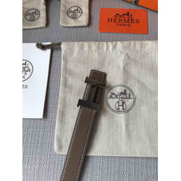 Hermes replica Brown and White Reversible H Buckle Leather Belt