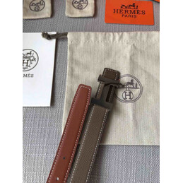 Hermes replica Brown and White Reversible H Buckle Leather Belt