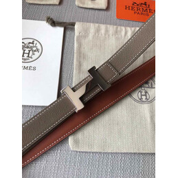 Hermes replica Brown and White Reversible H Buckle Leather Belt