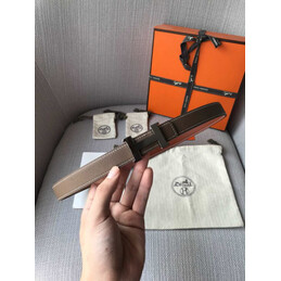 Hermes replica Brown and White Reversible H Buckle Leather Belt